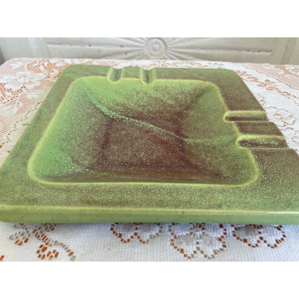 Vintage Mcm 1960s Green & Brown Glazed Ceramic Ashtray - Picture 6 of 9